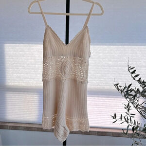 May & July Cream Crochet Romper Beach Vacation Coastal Boho Festival Resort